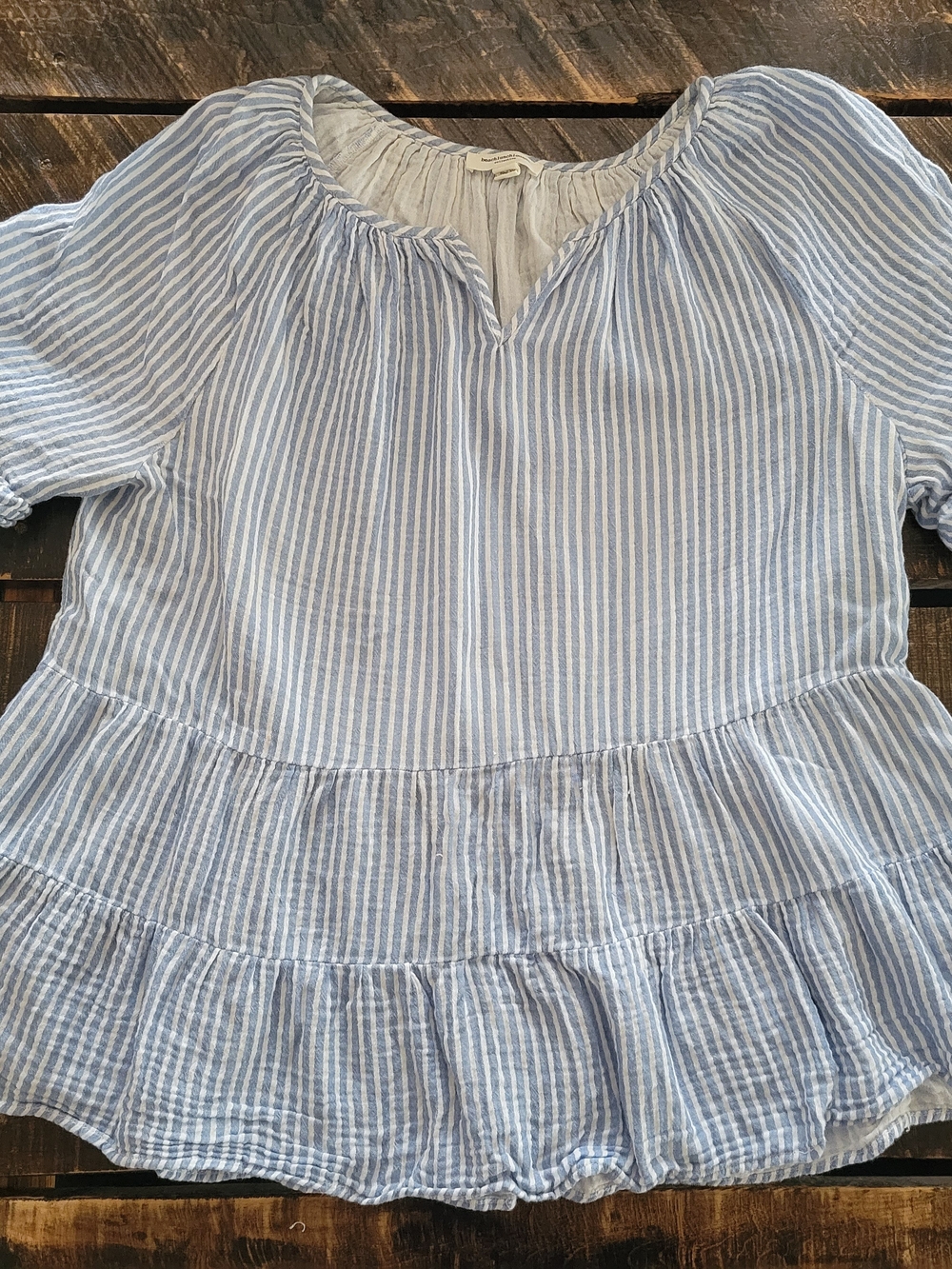 Light Blue Striped Peplum Women's Top